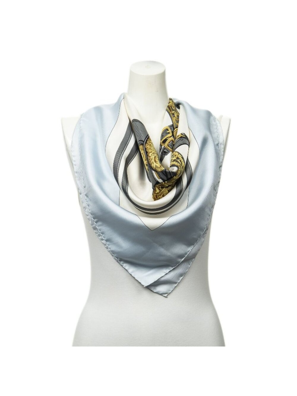 Hermes Scarf Light Blue Ivory Gray Twill Silk